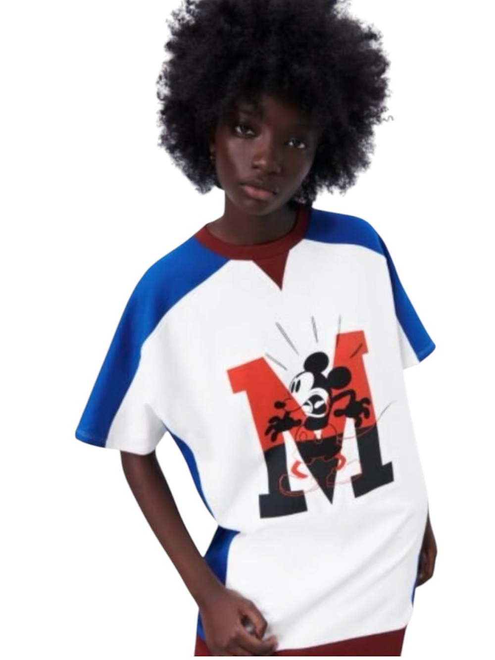 Zara Disney Collaboration White Blue Red Mickey Colorblock Mini Dress